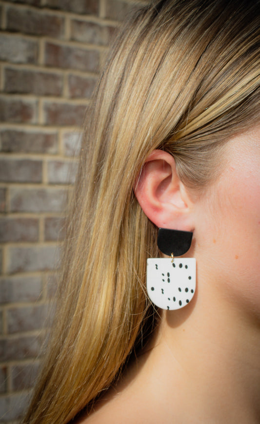 Black and White Dalmatian Print Dangle Earrings