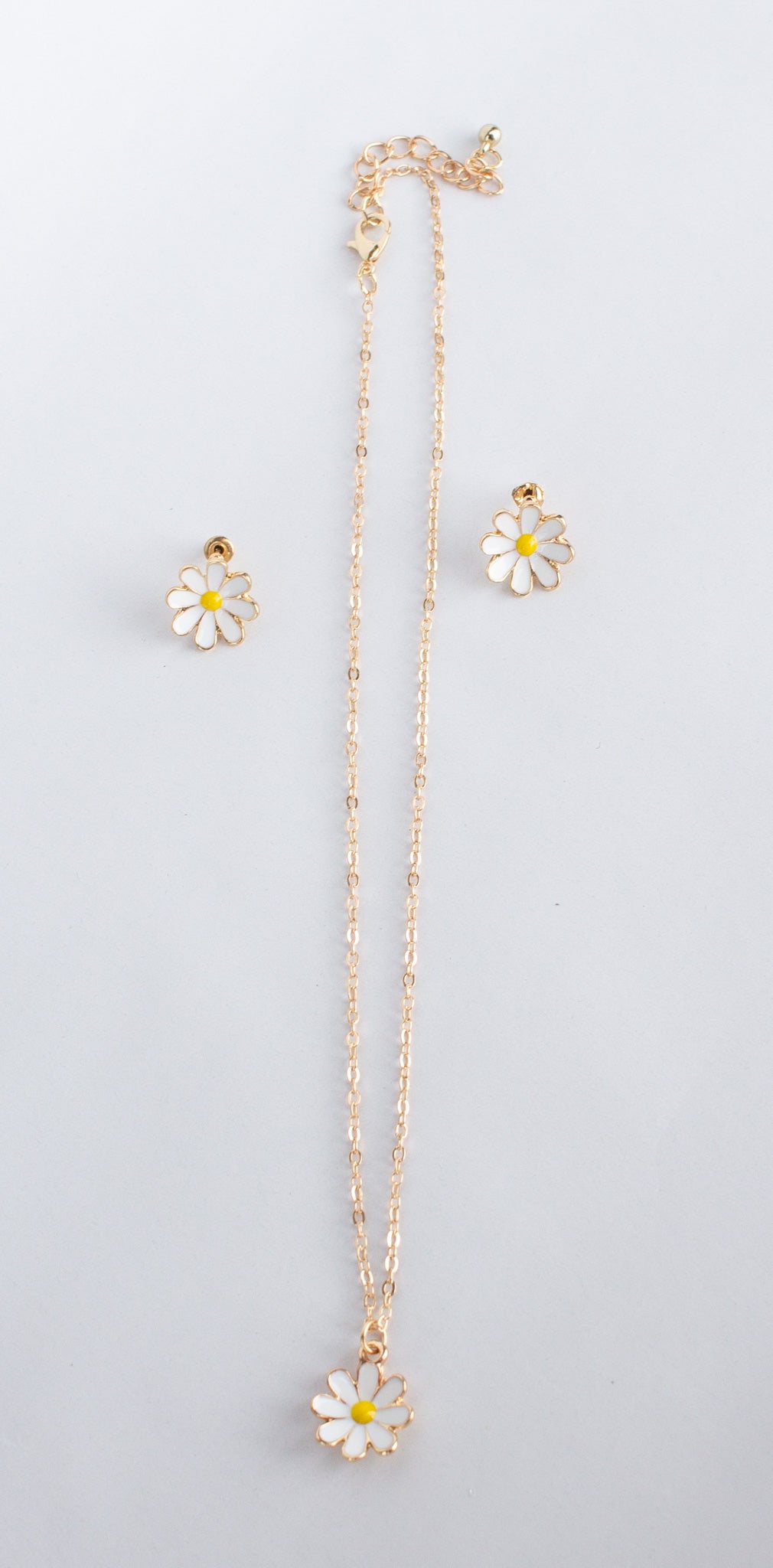 Daisy Charm Necklace and Stud Earring Set