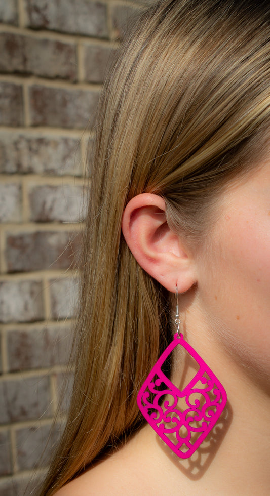 Pink Harmony Wooden Dangle Earrings