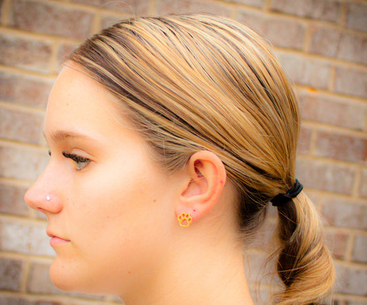 Golden Paw Print Stud Earrings
